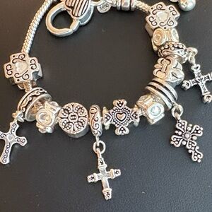 Premier designs silver toned cross charm bracelet fleur de Lis